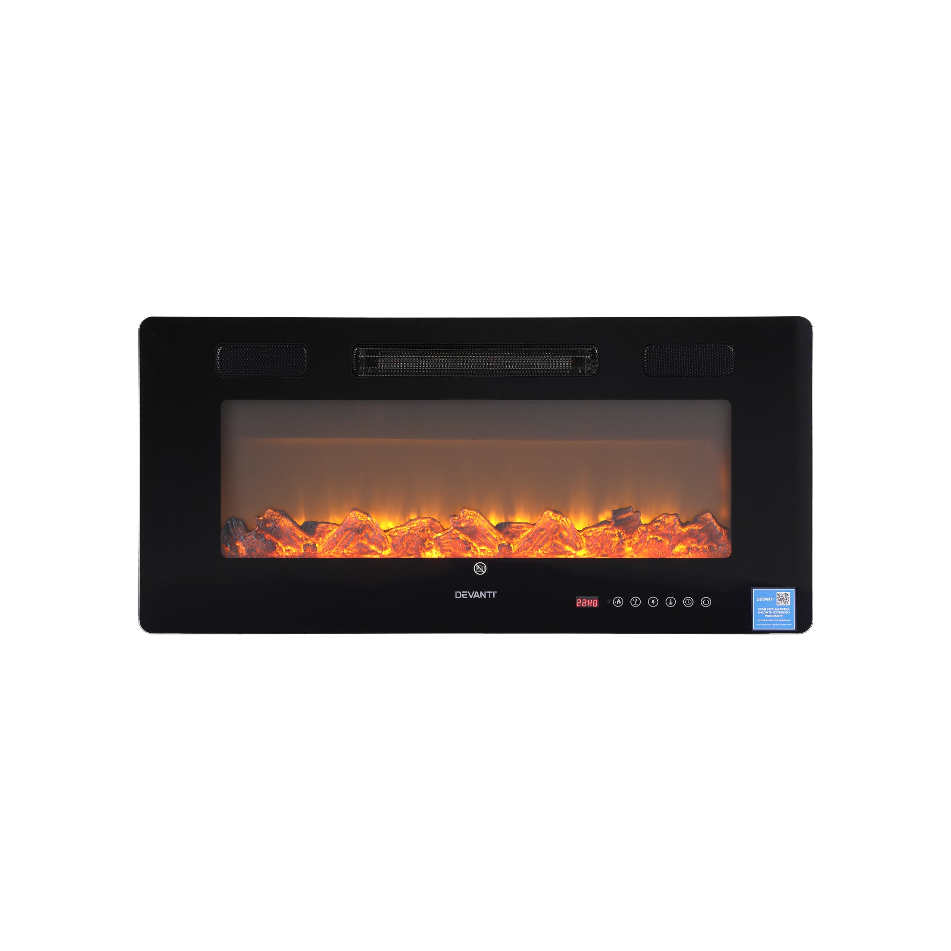 Devanti Electric Fireplace Fire Heater Wall Mounted Insert 3D Flame 1800W Remote Control - Image 9