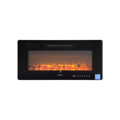 Devanti Electric Fireplace Fire Heater Wall Mounted Insert 3D Flame 1800W Remote Control - Image 9
