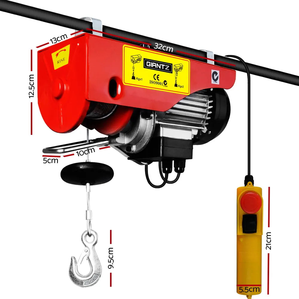 Giantz Electric Hoist Winch 125/250KG Cable 18M Rope Tool Remote Chain Lifting - Image 2