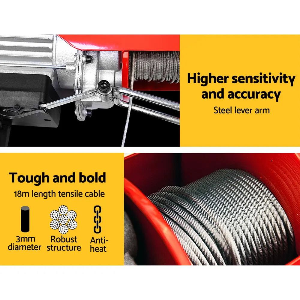 Giantz Electric Hoist Winch 125/250KG Cable 18M Rope Tool Remote Chain Lifting - Image 3