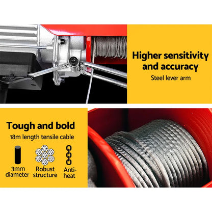 Giantz Electric Hoist Winch 125/250KG Cable 18M Rope Tool Remote Chain Lifting - Image 3