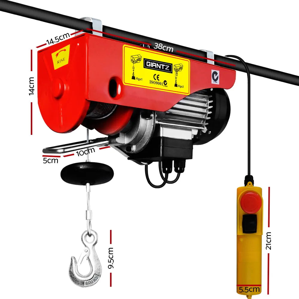 Giantz Electric Hoist Winch 300/600KG Cable 18M Rope Tool Remote Chain Lifting - Image 2