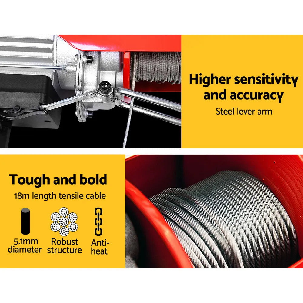 Giantz Electric Hoist Winch 400/800KG Cable 20M Rope Tool Remote Chain Lifting - Image 3