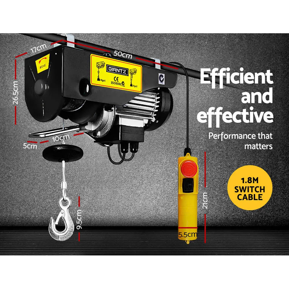Giantz Electric Hoist Winch 500/1000KG Cable 20M Rope Tool Remote Chain Lifting - Image 2