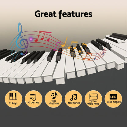 Alpha 61-Key Digital Piano Keyboard Electric Kids Gift Black - Image 4