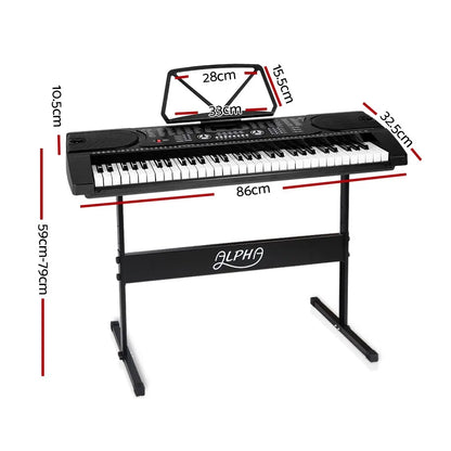 Alpha 61 Keys Electronic Piano Keyboard Digital Electric w/ Stand Beginner Black - Image 2