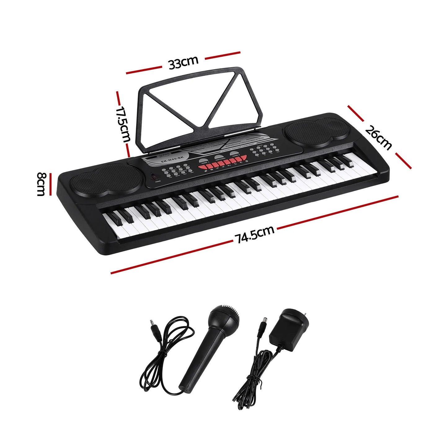 Alpha 49 Key Electronic Keyboard Portable Digital Piano Musical Instrument Black - Image 3