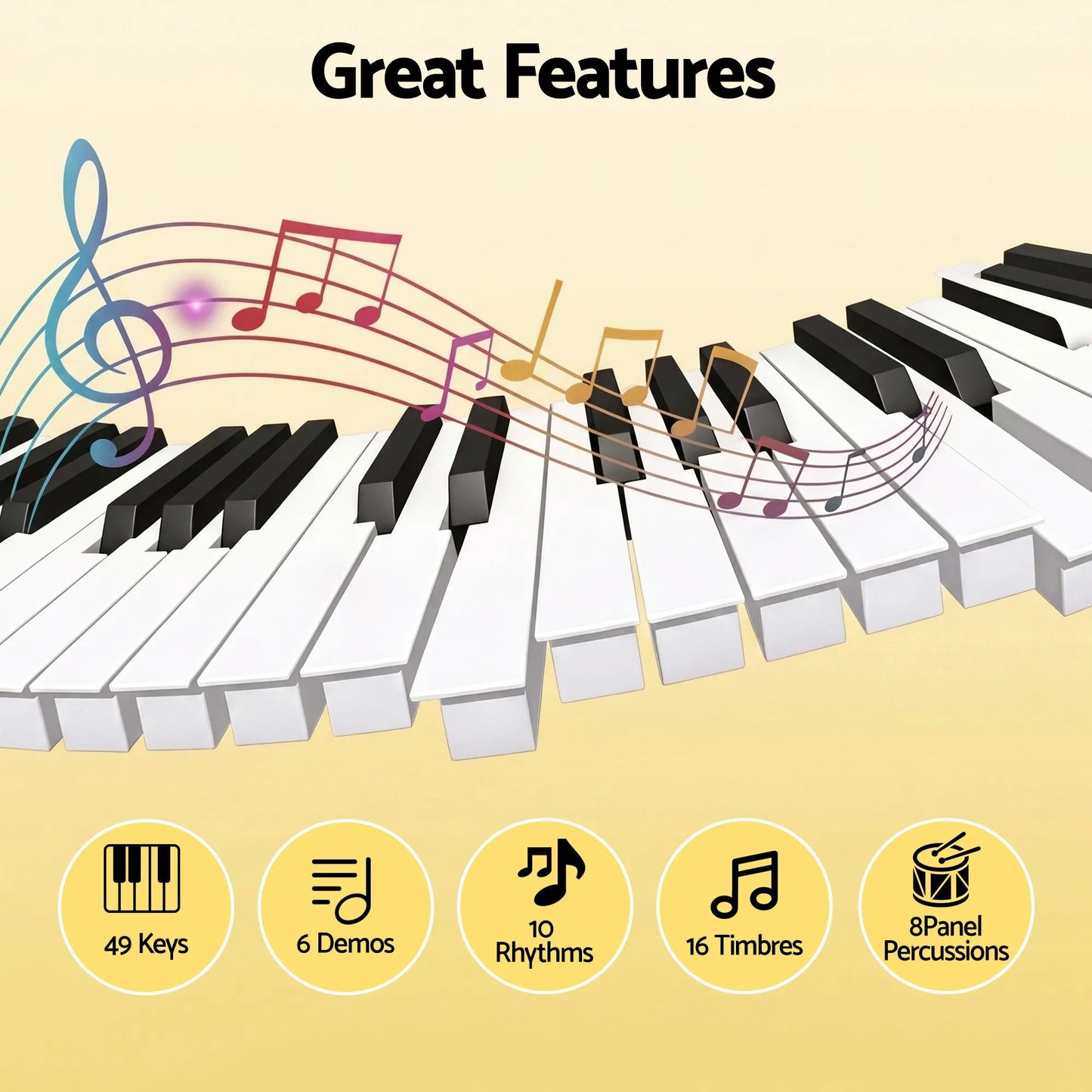 Alpha 49 Key Electronic Keyboard Portable Digital Piano Musical Instrument Black - Image 5