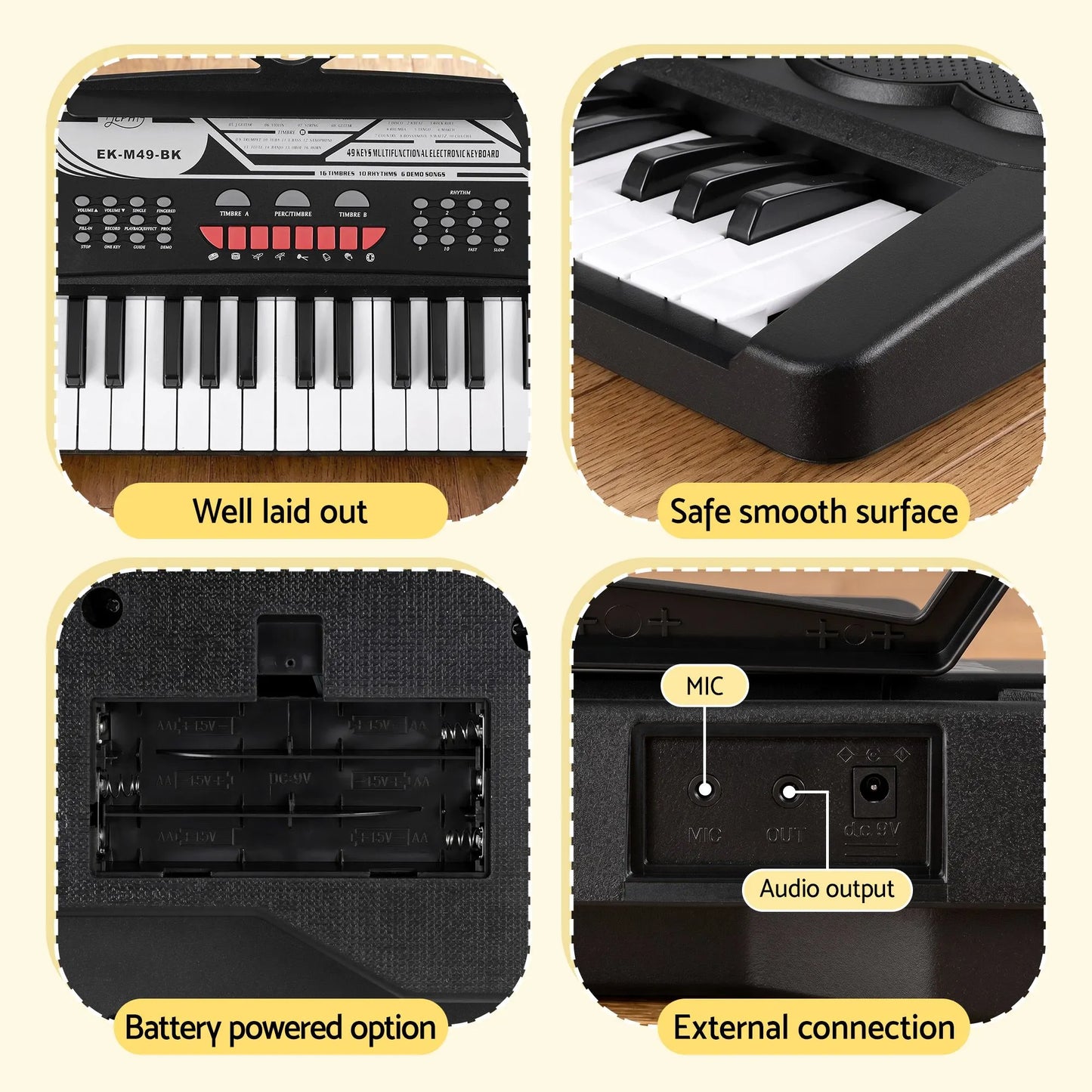 Alpha 49 Key Electronic Keyboard Portable Digital Piano Musical Instrument Black - Image 7