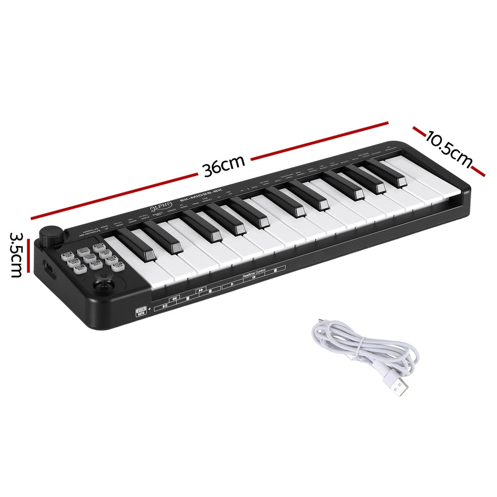 Alpha 25-Key MIDI Keyboard Controller Portable USB Laptop Black - Image 2
