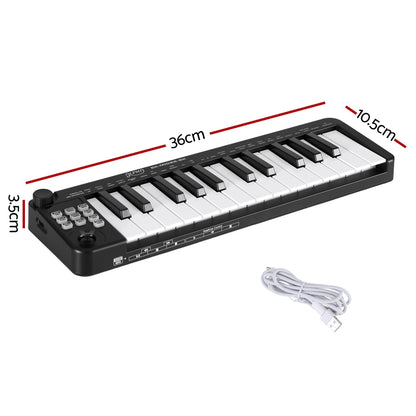 Alpha 25-Key MIDI Keyboard Controller Portable USB Laptop Black - Image 2