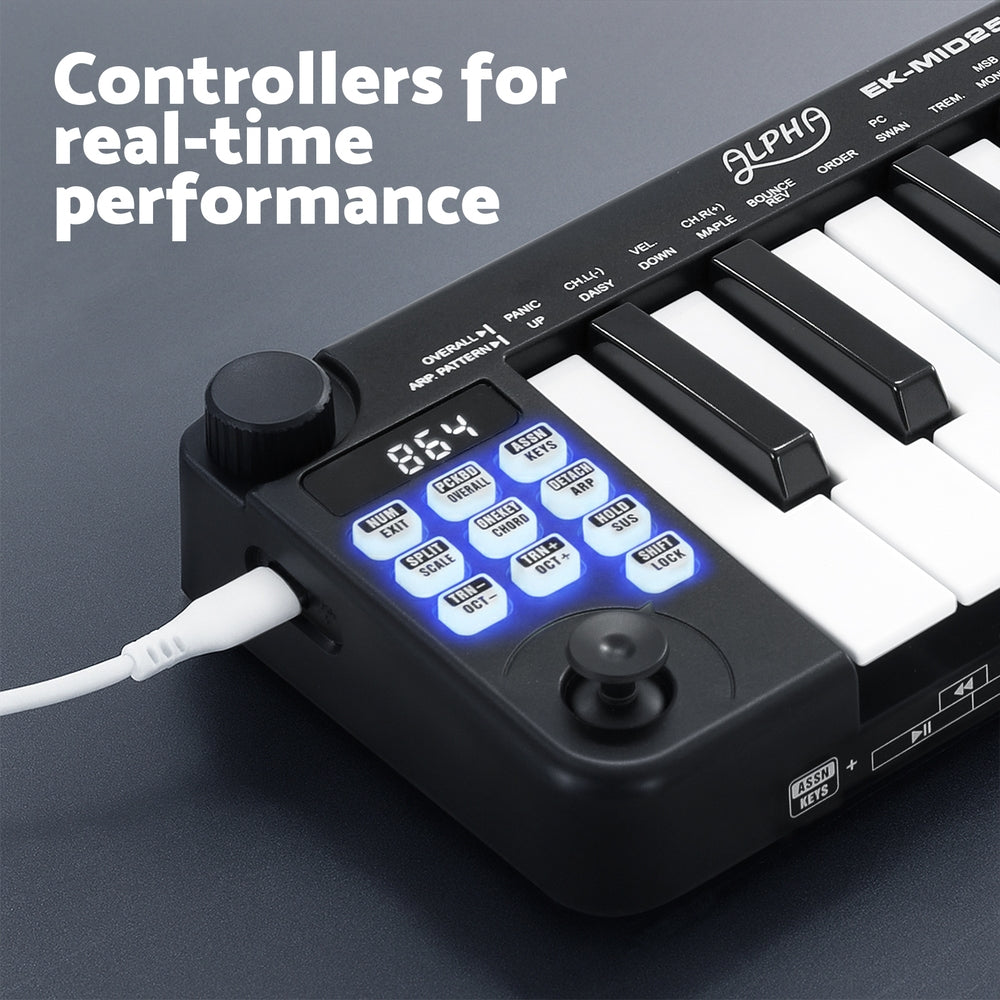 Alpha 25-Key MIDI Keyboard Controller Portable USB Laptop Black - Image 5