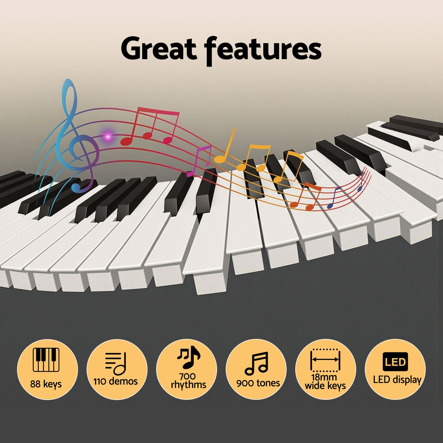 Alpha Piano Keyboard 88 Keys Electric Electronic Keyboard Piano Gift Black - Image 4