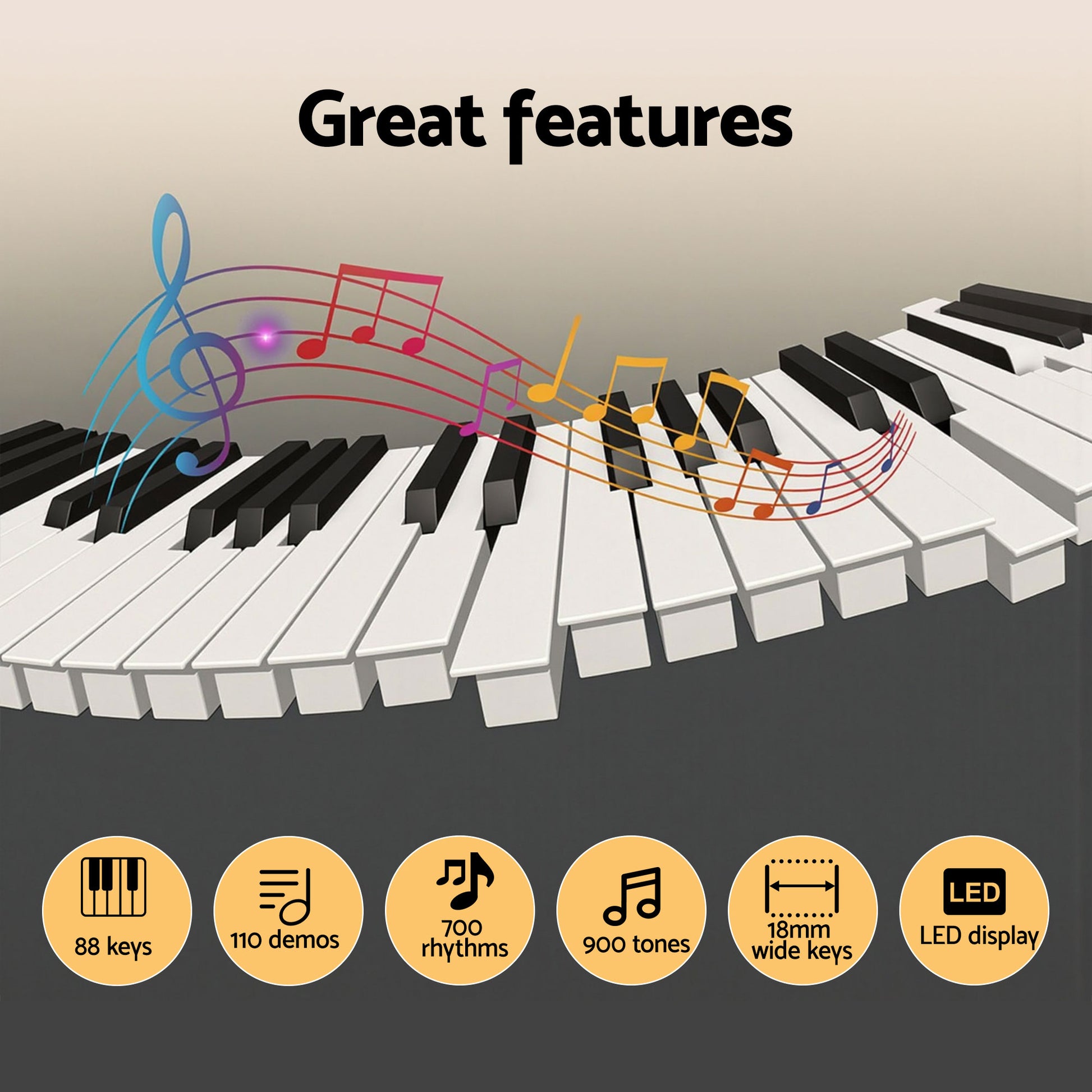 Alpha Piano Keyboard 88 Keys Electric Electronic Keyboard Piano Gift Black - Image 4