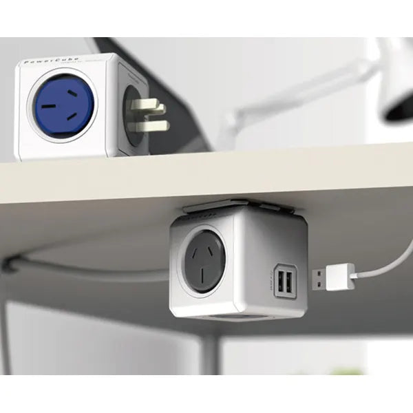 Allocacoc PowerCube Extended USB Powerboard 4-Outlets 2 USB Ports Grey-White 1.5m  - Image 2