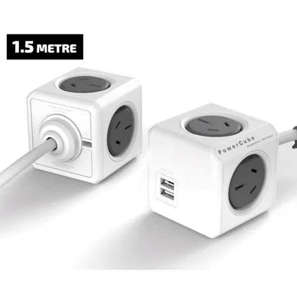 Allocacoc PowerCube Extended USB Powerboard 4-Outlets 2 USB Ports Grey-White 1.5m  - Image 3