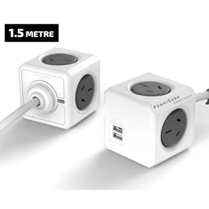 Allocacoc PowerCube Extended USB Powerboard 4-Outlets 2 USB Ports Grey-White 1.5m  - Image 3