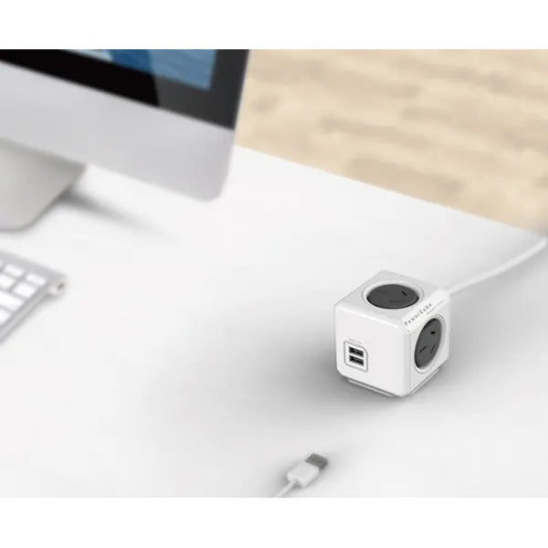 Allocacoc PowerCube Extended USB Powerboard 4-Outlets 2 USB Ports Grey-White 1.5m  - Image 4