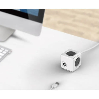 Allocacoc PowerCube Extended USB Powerboard 4-Outlets 2 USB Ports Grey-White 1.5m  - Image 4