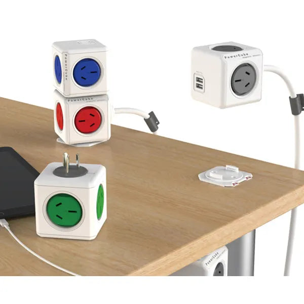 Allocacoc PowerCube Extended USB Powerboard 4-Outlets 2 USB Ports Grey-White 1.5m  - Image 7