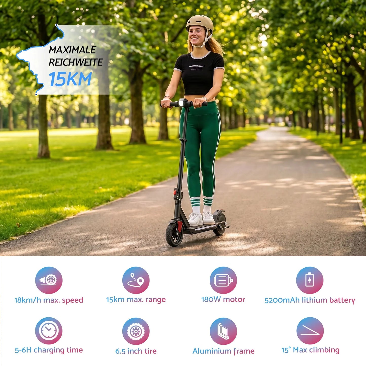 Electric Scooter 180W 18KM/H Foldable Height Adjustable Portable Riding Commuter Teens Adults - Image 4