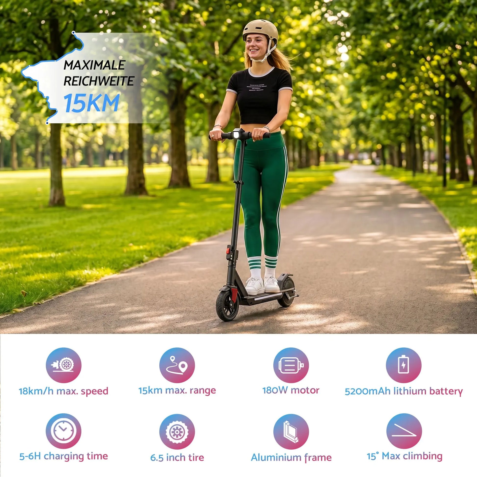 Electric Scooter 180W 18KM/H Foldable Height Adjustable Portable Riding Commuter Teens Adults - Image 4