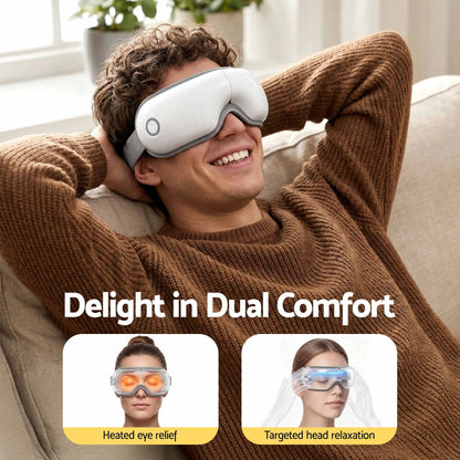 Livemor Eye Massager with Heat & Vibration | 180° Foldable Electric Eye Heat Mask with Bluetooth Music for Fatigue Relief | Rechargeable 3D Wrap-Around Temple Massager, White - Image 4