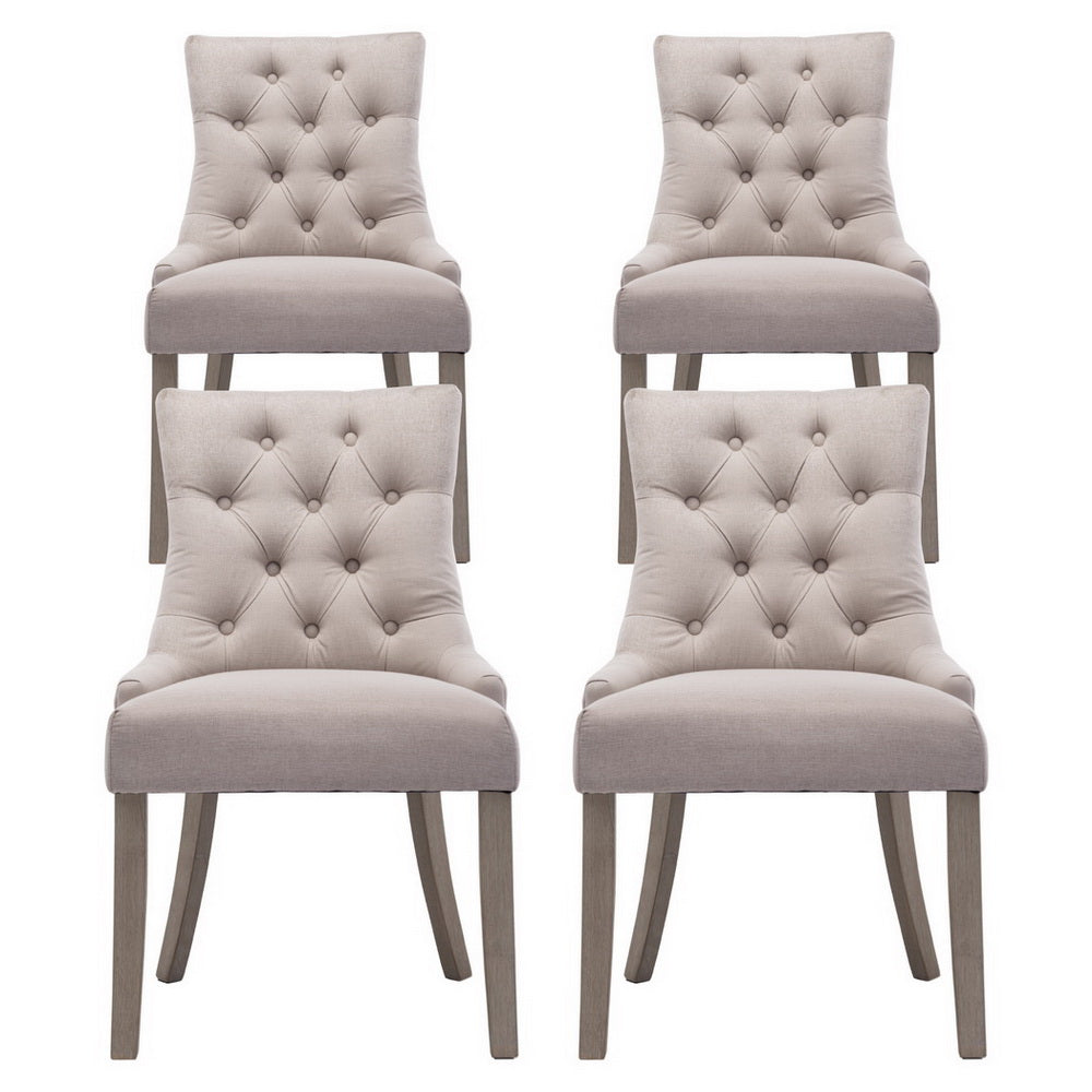 Artiss Dining Chairs Set of 4 Linen French Provincial Beige - Image 3