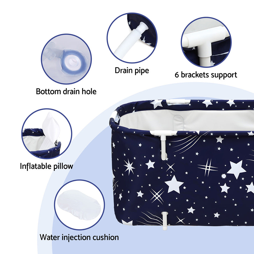 Weisshorn Foldable Bathtub PVC SPA Bucket Inflatable Cushion 114x62cm Star Navy - Image 5