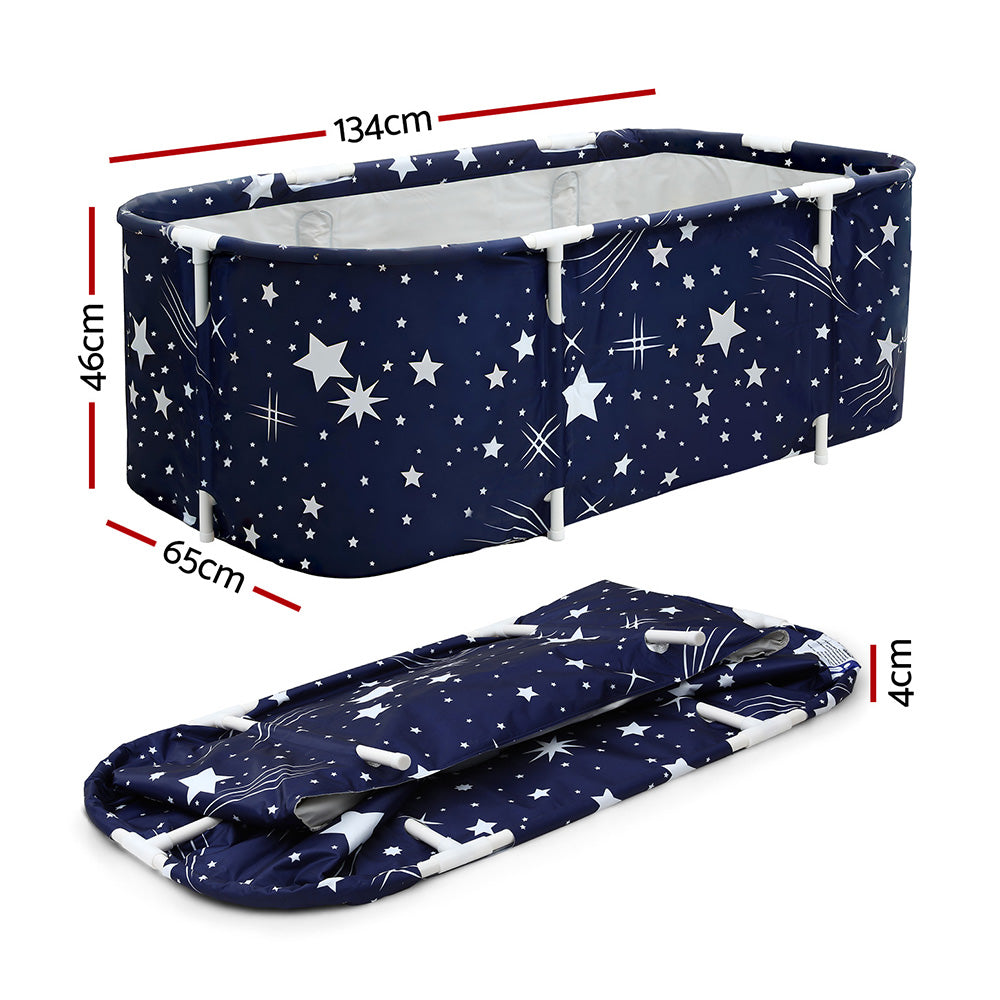 Weisshorn Foldable Bathtub PVC SPA Bucket Inflatable Cushion 134x65cm Star Navy - Image 2