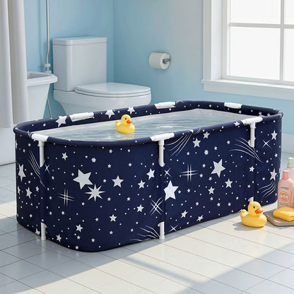 Weisshorn Foldable Bathtub PVC SPA Bucket Inflatable Cushion 134x65cm Star Navy - Image 7