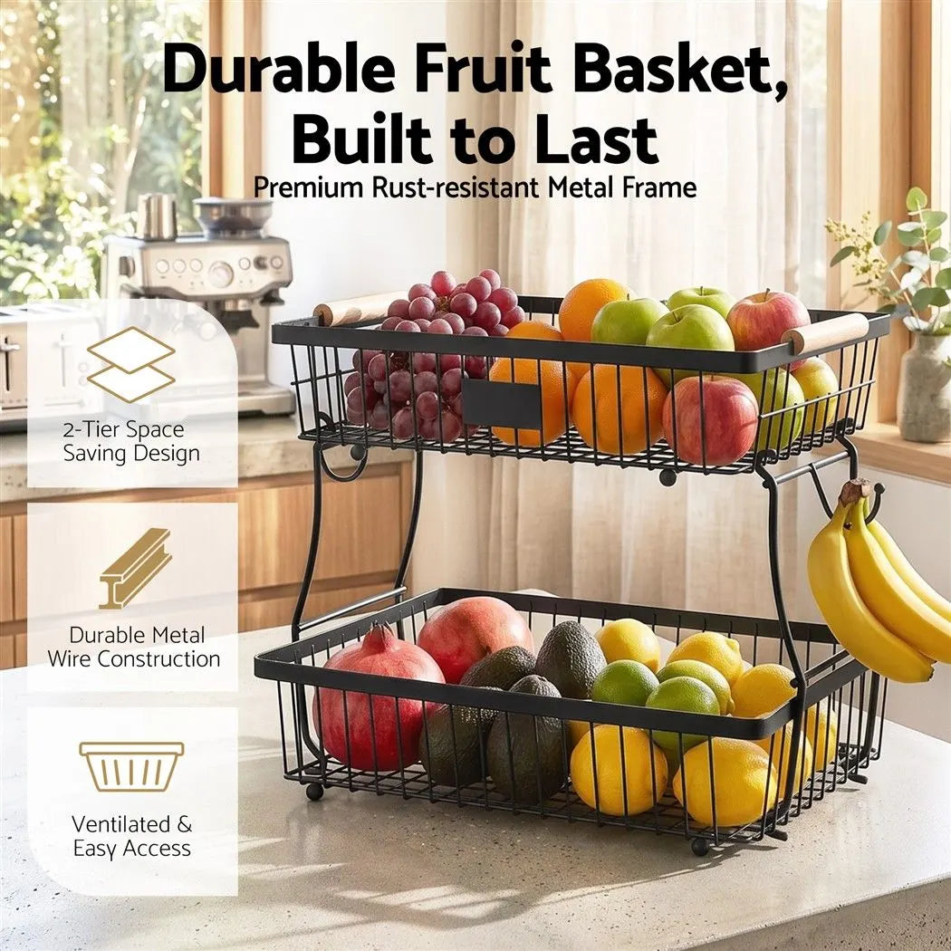 5-Star Chef 2 Tier Fruit Basket Bowl Detachable Kitchen Food Storage Stand - Image 4