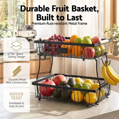 5-Star Chef 2 Tier Fruit Basket Bowl Detachable Kitchen Food Storage Stand - Image 4