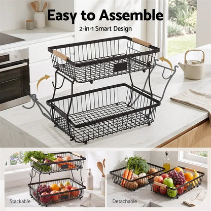 5-Star Chef 2 Tier Fruit Basket Bowl Detachable Kitchen Food Storage Stand - Image 5