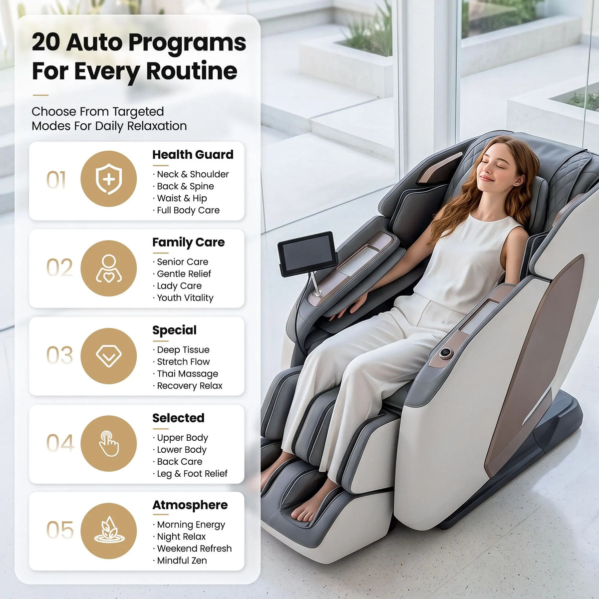 Livemor Prestige 4D Dual Mechanism Massage Chair, Full Body Zero Gravity Recliner with Extended SL Track, Body Scan, Air Compression, Waist Heating, Foot Rollers, Voice Control & Wireless Charging - Image 7