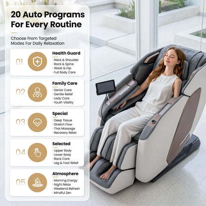 Livemor Prestige 4D Dual Mechanism Massage Chair, Full Body Zero Gravity Recliner with Extended SL Track, Body Scan, Air Compression, Waist Heating, Foot Rollers, Voice Control & Wireless Charging - Image 7