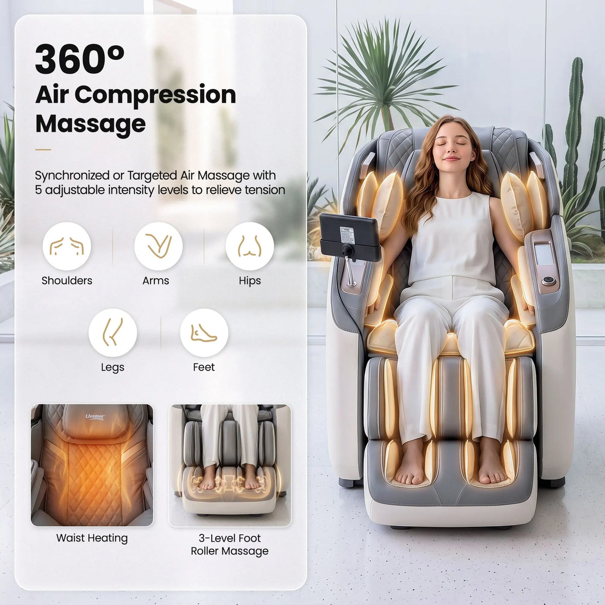 Livemor Prestige 4D Dual Mechanism Massage Chair, Full Body Zero Gravity Recliner with Extended SL Track, Body Scan, Air Compression, Waist Heating, Foot Rollers, Voice Control & Wireless Charging - Image 9