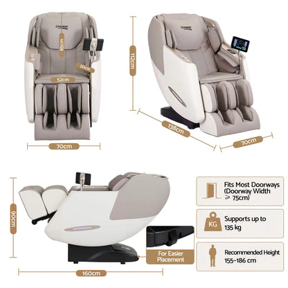 Livemor Elite 4D Massage Chair Recliner, SL Track Zero Gravity & Heat Auto Body Scan, 12 Auto Programs, 3 Zero-G Positions, Foot Rollers, Airbag Compression, Bluetooth Speaker, Wireless Charging - Image 2