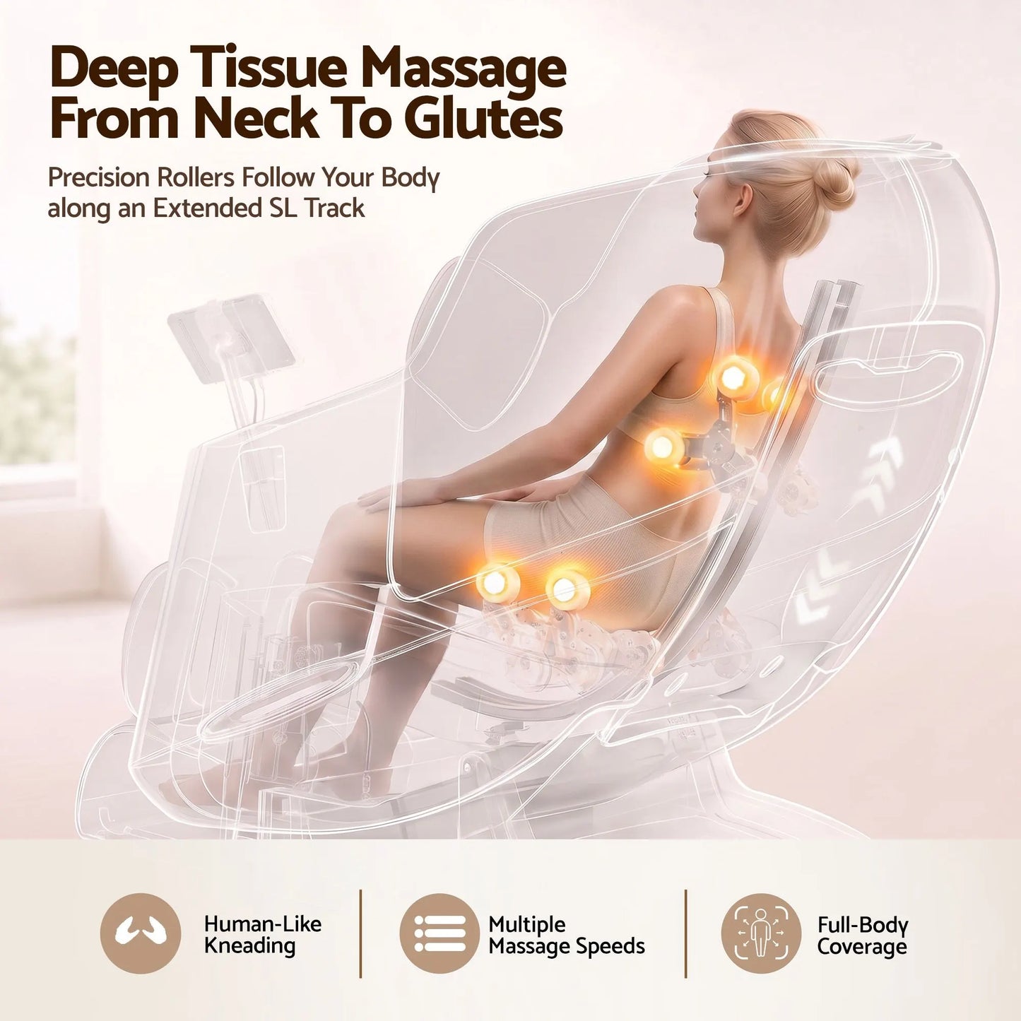 Livemor Elite 4D Massage Chair Recliner, SL Track Zero Gravity & Heat Auto Body Scan, 12 Auto Programs, 3 Zero-G Positions, Foot Rollers, Airbag Compression, Bluetooth Speaker, Wireless Charging - Image 5