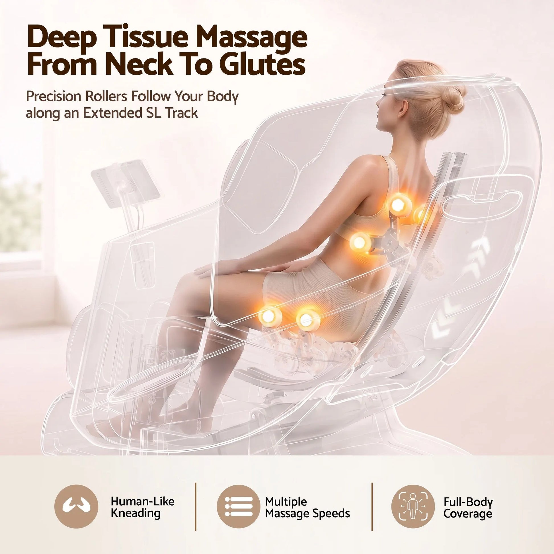 Livemor Elite 4D Massage Chair Recliner, SL Track Zero Gravity & Heat Auto Body Scan, 12 Auto Programs, 3 Zero-G Positions, Foot Rollers, Airbag Compression, Bluetooth Speaker, Wireless Charging - Image 5