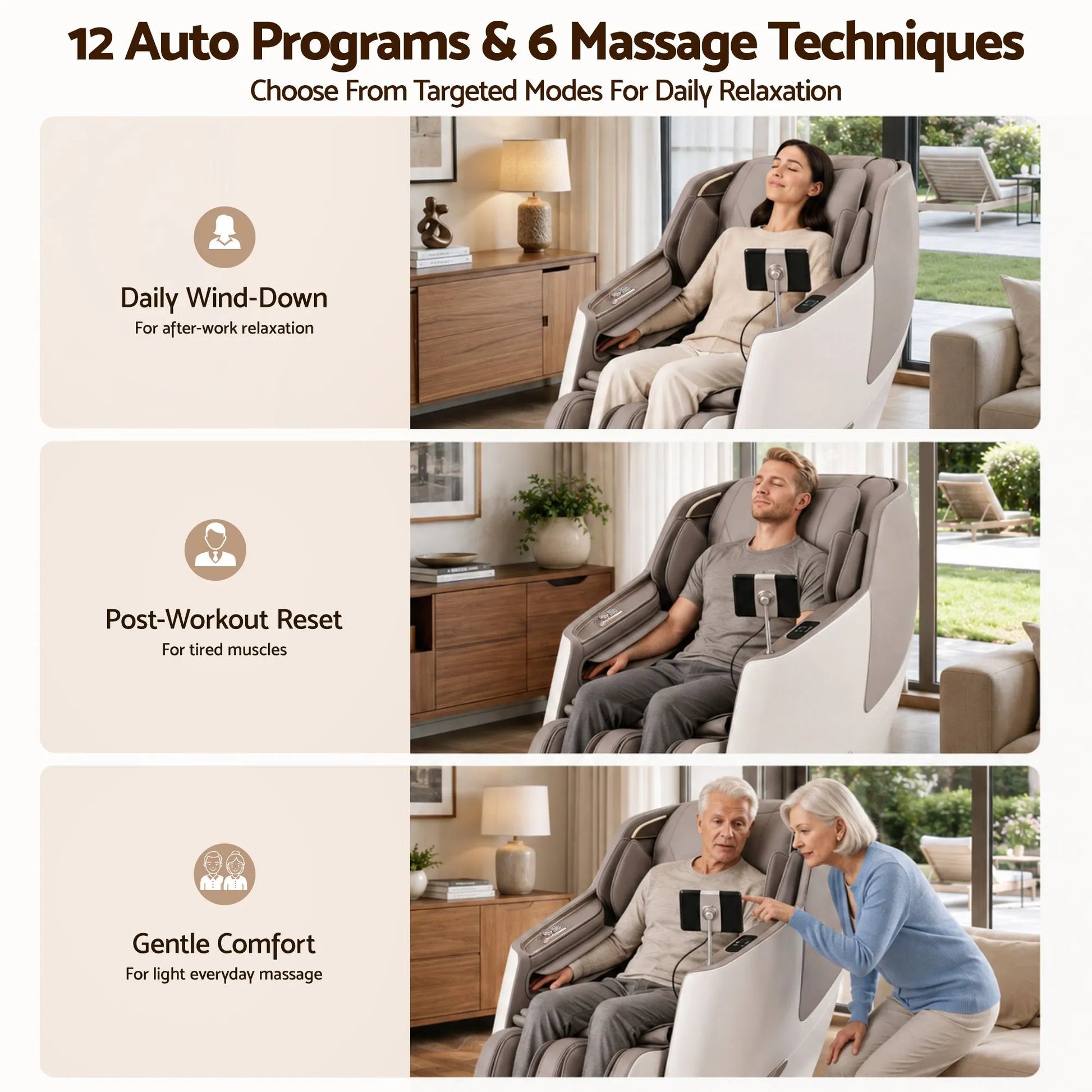 Livemor Elite 4D Massage Chair Recliner, SL Track Zero Gravity & Heat Auto Body Scan, 12 Auto Programs, 3 Zero-G Positions, Foot Rollers, Airbag Compression, Bluetooth Speaker, Wireless Charging - Image 6
