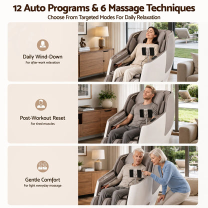 Livemor Elite 4D Massage Chair Recliner, SL Track Zero Gravity & Heat Auto Body Scan, 12 Auto Programs, 3 Zero-G Positions, Foot Rollers, Airbag Compression, Bluetooth Speaker, Wireless Charging - Image 6