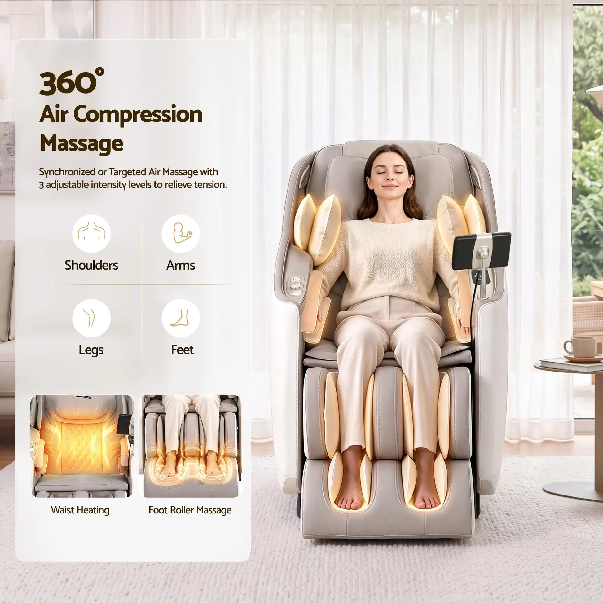 Livemor Elite 4D Massage Chair Recliner, SL Track Zero Gravity & Heat Auto Body Scan, 12 Auto Programs, 3 Zero-G Positions, Foot Rollers, Airbag Compression, Bluetooth Speaker, Wireless Charging - Image 8