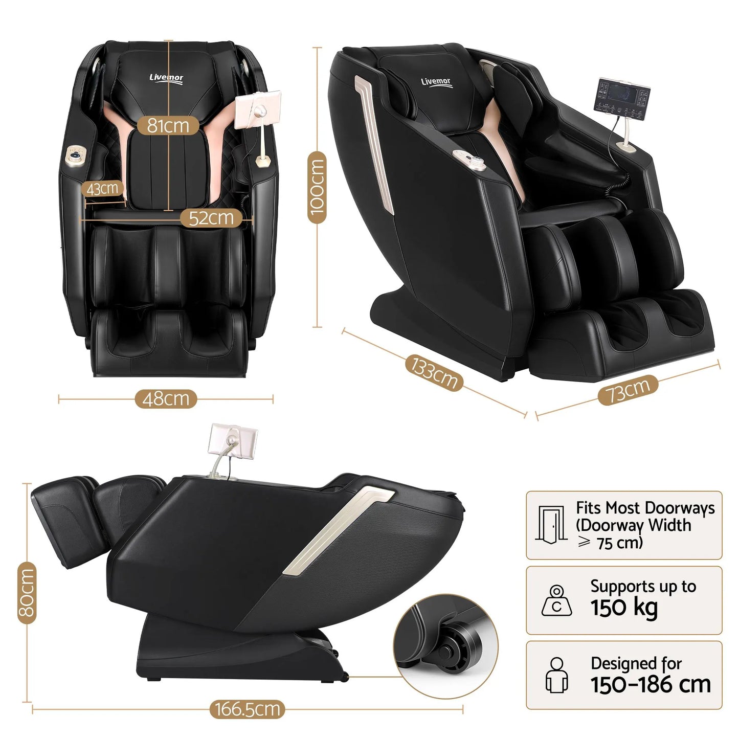 Livemor Flex Massage Chair Full Body with Heat Zero Gravity Recliner, 24 Airbags, Foot Massage, 6 Auto Programs, Voice Control, Bluetooth Speakers, Screen Control, Extendable Footrest - Image 2