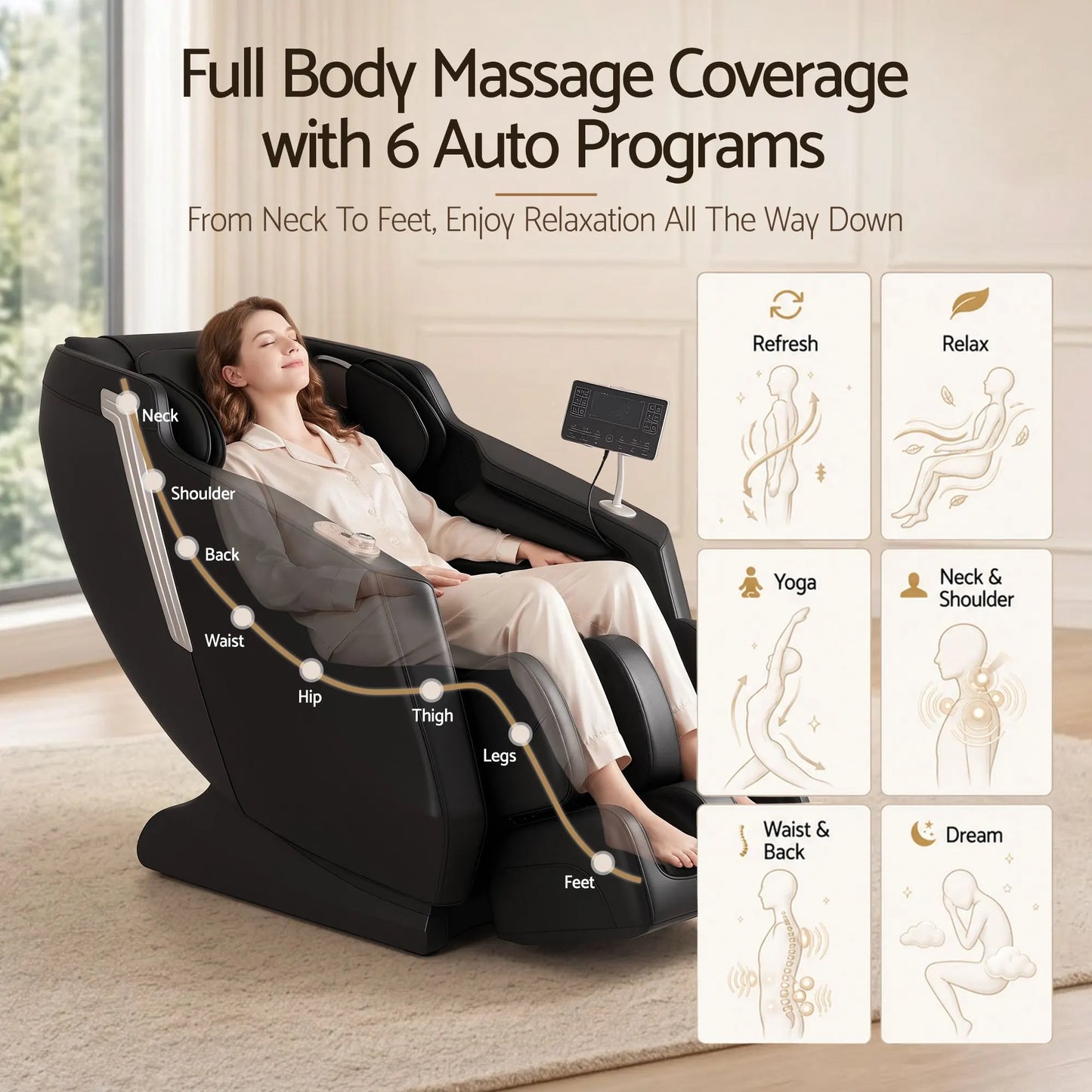 Livemor Flex Massage Chair Full Body with Heat Zero Gravity Recliner, 24 Airbags, Foot Massage, 6 Auto Programs, Voice Control, Bluetooth Speakers, Screen Control, Extendable Footrest - Image 5
