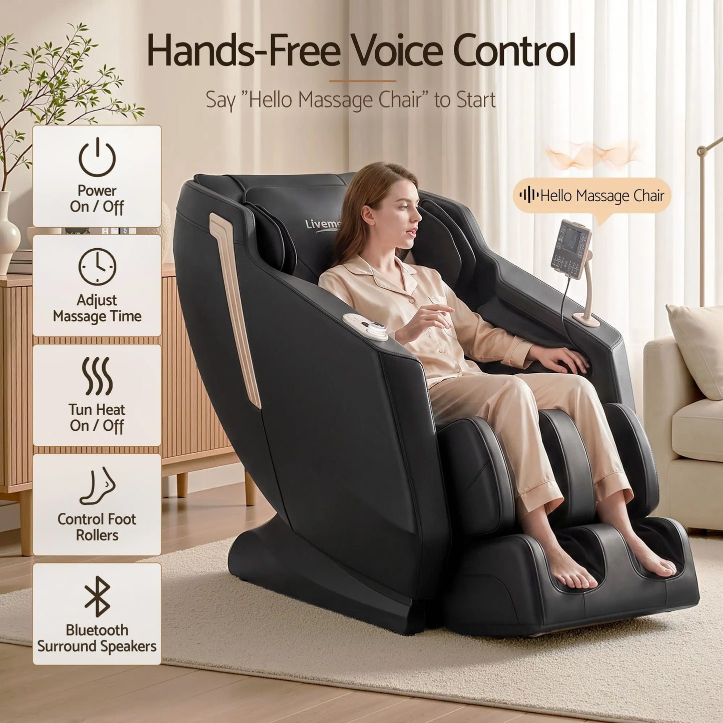 Livemor Flex Massage Chair Full Body with Heat Zero Gravity Recliner, 24 Airbags, Foot Massage, 6 Auto Programs, Voice Control, Bluetooth Speakers, Screen Control, Extendable Footrest - Image 8