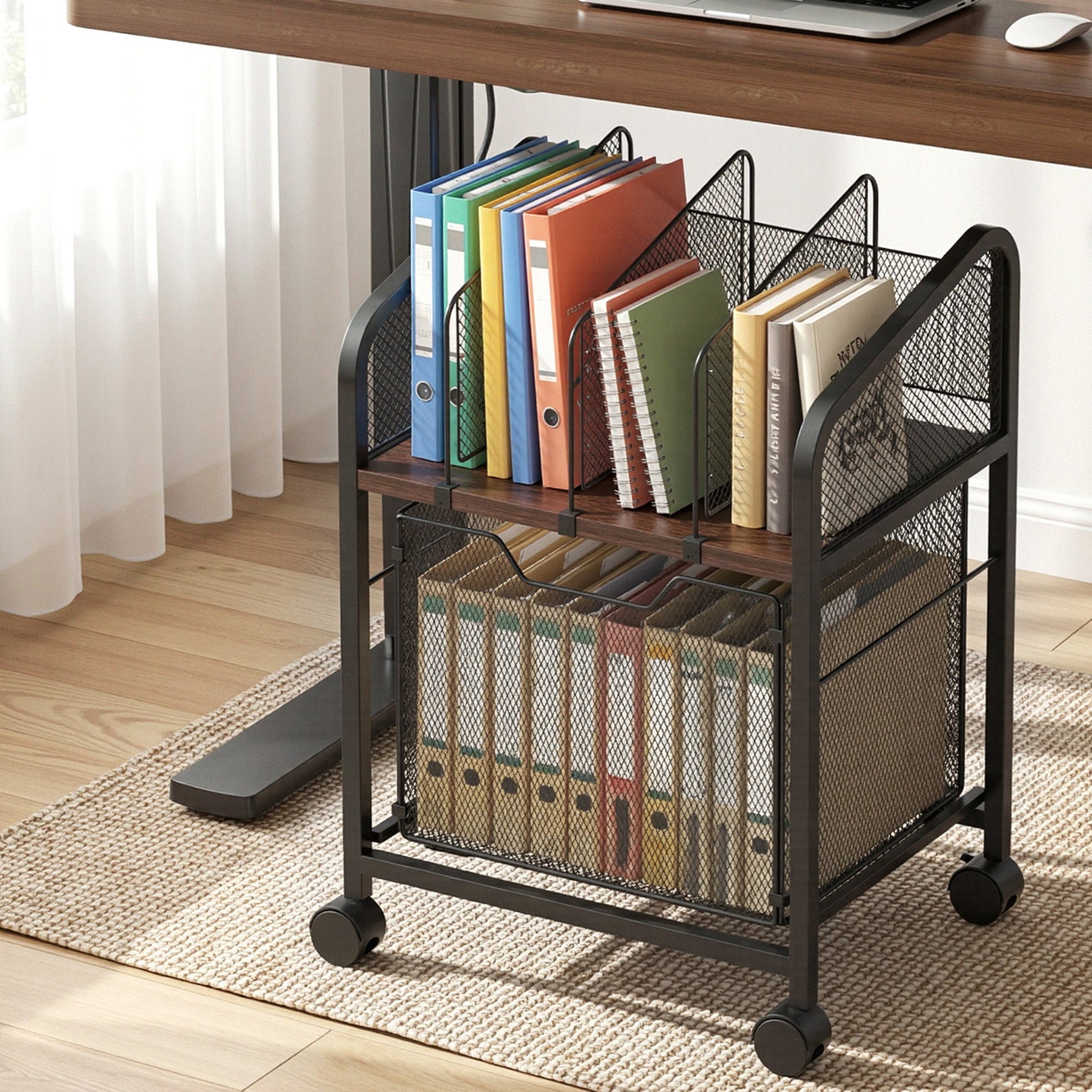Artiss Mobile File Cabinet Rolling with Locking Wheels Wood Top Compact Storage Organiser Black - Image 8