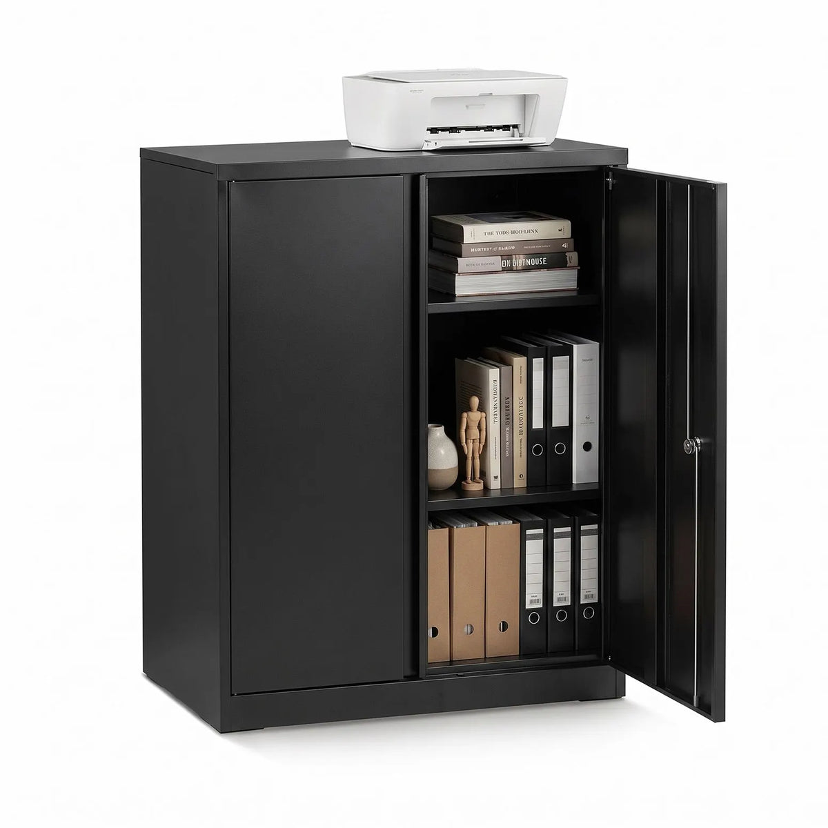 Artiss 100cm Steel Locker Cabinet Filing Mental Storage 100cm 3-Point Lock 2 Adjustable Shelves Black - Image 2