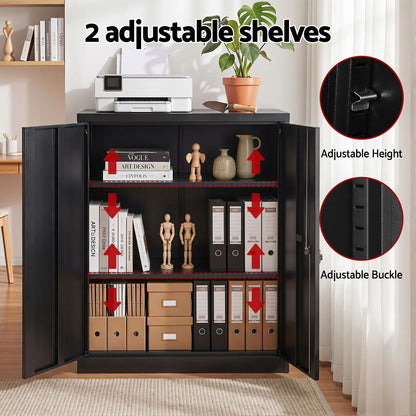 Artiss 100cm Steel Locker Cabinet Filing Mental Storage 100cm 3-Point Lock 2 Adjustable Shelves Black - Image 5