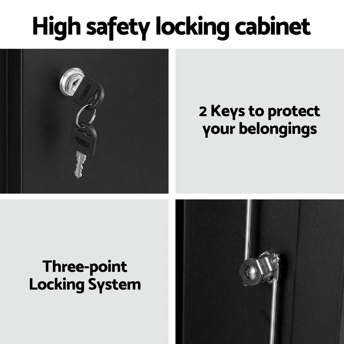 Artiss 100cm Steel Locker Cabinet Filing Mental Storage 100cm 3-Point Lock 2 Adjustable Shelves Black - Image 6